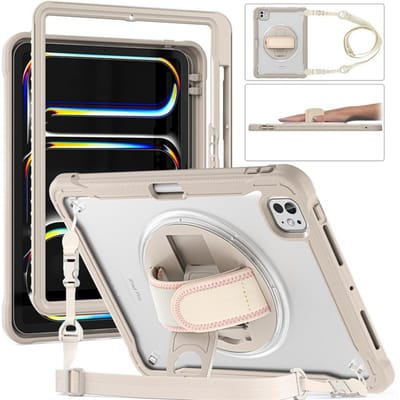 Pour iPad Pro 11 12.9 13 pouces Coque Housse antichoc iPad Air 11 4ème 5ème 10 10ème 10.9 10.2 9/8/7ème 11ème Génération Coque+Sangle iPad 10th Generation kaki