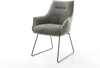 Gestoffeerde-stoel Alja-Flex met armleuning slipframe zwart bouclé zacht mud pocketveer kern