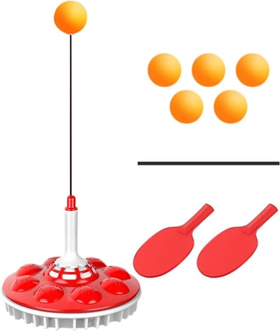 Tafeltennistrainer - Ping Pong Trainer - Sport Vaardigheden - Elastische Schacht - 24.6 x 20.2 x 18 cm - Rood