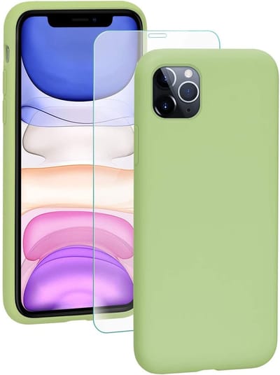 HB Hoesje Geschikt voor Apple iPhone 11 Pro - Siliconen Back Cover / Glazen Screenprotector - Licht Groen