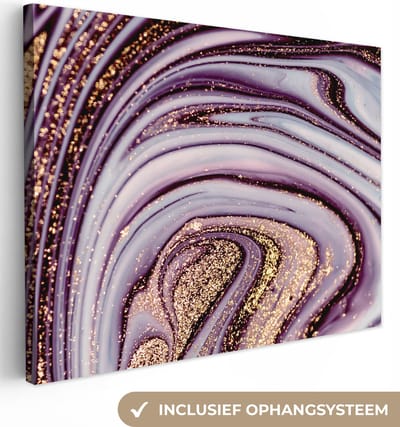 Canvas schilderij 40x30 cm - Wanddecoratie Marmer - Roze - Goud - Glitter - Marmerlook - Luxe - Muurdecoratie woonkamer - Slaapkamer decoratie - Kamer accessoires - Schilderijen op canvas