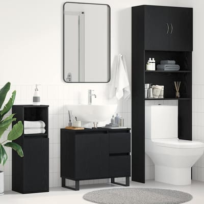 vidaXL - Wastafel - kabinet - voor - de - badkamer - Zwart - Eiken - 65 - x - 33 - x - 60 - cm