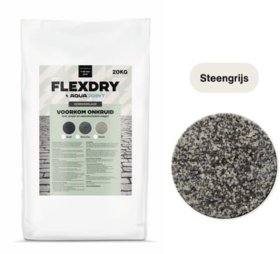 AquaJoint FlexDry Steengrijs 25 kg – Waterdoorlatend Polymeer Voegzand tegen Onkruid – Terras & Oprit (vanaf 1 mm voegbreedte)