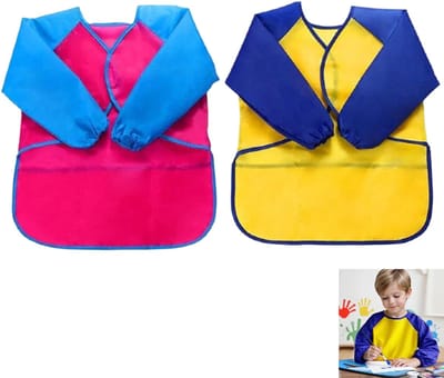 2-delige set - Schilderschort voor kinderen - Waterdichte schilderschort - Vlekbestendige kleding - Schort - Lichtblauw en geelblauw - Maat M - Lang - Unisex - Geschikt voor school, kunst, schilderen, koken en andere activiteiten