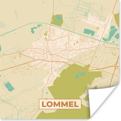 Poster Plattegrond - Stadskaart - Vintage - Lommel - Kaart - 100x100 cm XXL