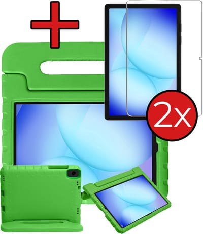 Hoesje - Geschikt voor Samsung Galaxy Tab A11 Plus / A9 Plus - Met 2x Screenprotector - Kinderhoes - Shockproof Bumper - Kidsproof Case - Tablethoes - Kinder Hoes Cover - Groen