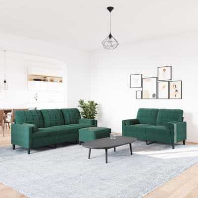 vidaXL - 3-delige - Loungeset - met - kussens - en - bolsters - fluweel - donkergroen