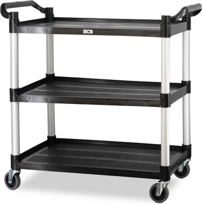 HCB® - Professionele Horeca Serveerwagen op wieltjes - 3 lagen - kunststof keuken trolley - Serveerkar - Roltafel - keukentrolley industrieel - 52x102x93 cm (DxBxH) - 15 kg - 1404