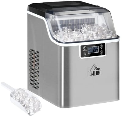 IJsblokjesmachine - 2.3L - IJsklontjes maker - Met ijsmand + schep - 20kg/24 uur - met Timer en 3,2L Watertank - Zelfreinigingsfunctie - Stille werking - Compact design - Zilver