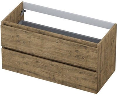 INK Wastafelonderkast - 100x45x52cm - 2 lades - greeploos - houten keerlijst - MFC Naturel eiken