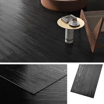 Dikke zelfklevende PVC vloertegels in zwart met houten uitstraling, 90x15 cm, 36 stuks voor badkamer en keuken