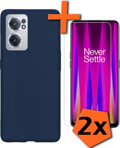 Hoes - Met 2x Screenprotector - Geschikt voor OnePlus Nord CE 2 - Sterk & Shockproof - Back Cover - Siliconen Case - Telefoon Hoes - Donkerblauw