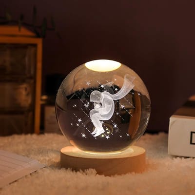 longziming -Kristallen nachtlamp bol – kleurrijke glazen decoratie met warm licht – Kleine Prins en sterren – sfeervol nachtlampje voor slaapkamer, bureau en kinderkamer