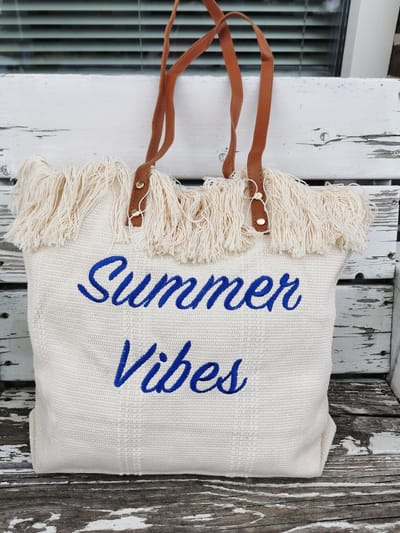 Zomer - Ibiza / bohemiens style tas - kleur - Wit - Shopping - schouder - Strandtas - Extra ruime - Extra lang schouder hengsel 80 cm.