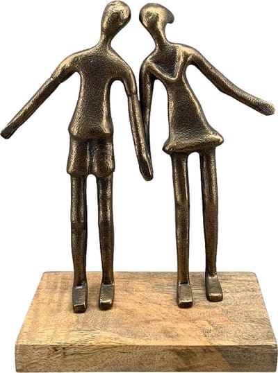 beeld happy familie love gemaakt van aluminium en hout - hout / brons kleur 20x8x25