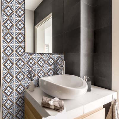Tegelstickers voor de muur in keuken en badkamer - 24 cementtegelstickers, Azulejos Martha Design - 24 stickers, 10x10cm