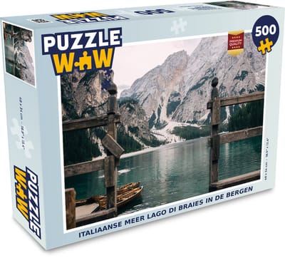 Puzzel Italiaanse meer Lago di Braies in de bergen - Legpuzzel - Puzzel 500 stukjes