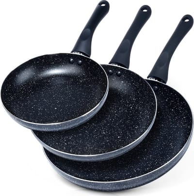 Koekenpan Set Graniet BLACK LINE 20 / 24 / 28 cm 3 stuks - Koekenpannen - Braadpannen - Koekenpannenset - Multifunctionele Pan voor Vlees - Groenten