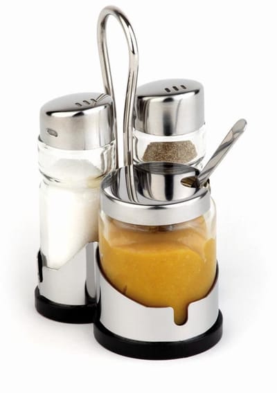 APS Economic peper en zout set - 3-delig strooiset met mosterdpotje - glas en rvs - transparant
