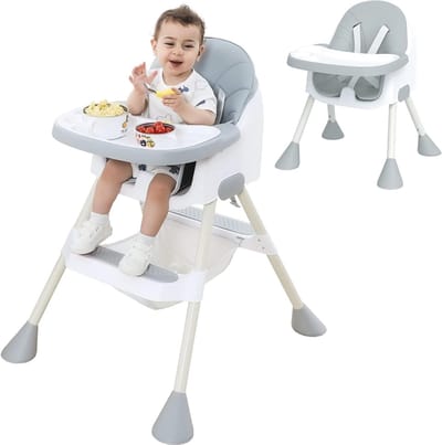 Hoge kinderstoel voor baby's en peuters met afneembaar dienblad & verstelbare veiligheidsgordel