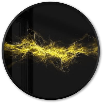 Poster in lijst Rond - Fotolijst 60x60 cm - Posters - Gaming - Elektriciteit - Geel - Energie - Ronde posterlijst zwart - Decoratie - Wanddecoratie woonkamer - Muurdecoratie slaapkamer