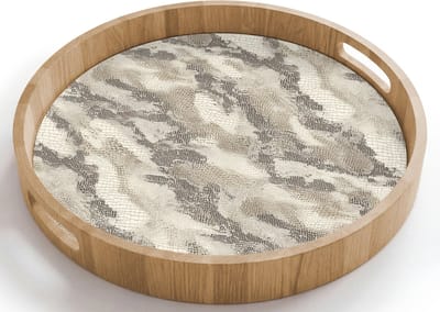 Dienblad rond 40x40 cm - Schootdienblad hout - Slang - Patroon - Taupe - Borrelplank rechthoek - Plateau houten dienbladen