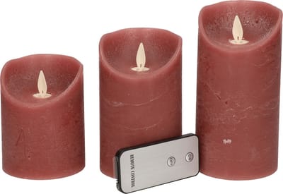 Anna's Collection Stompkaarsen - 3x st - donkerroze - LED kaarsen - afstandsbediening