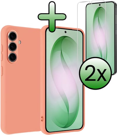 Hoesje Met 2x Screenprotector - Geschikt voor Samsung Galaxy S26 - Sterk & Shockproof - Back Cover - Siliconen Case - Telefoon Hoes - Perzik