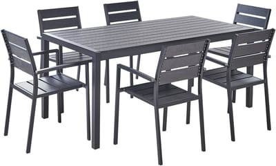 VERNIO - Tuinset voor 6 - Zwart - Kunsthout/Aluminium