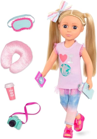 Poppen met Reisaccessoires - Speelgoedpop Meisje - Rollenspel - Buigbare Armen en Benen - 356 cm - Roze