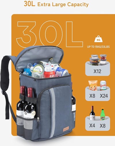 Thermische rugzak, 30 l, thermo-rugzak, geïsoleerd, houdt voedsel warm of koud. Voor kamperen, picknick, barbecue, evenementen