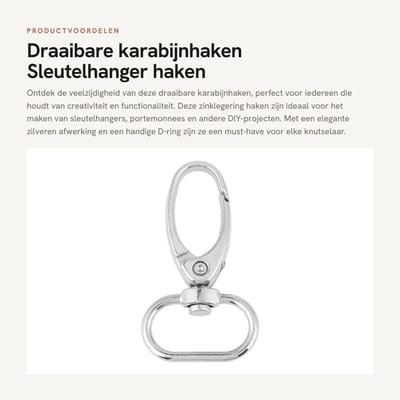 Dailygoods- Karabijnhaken 20 Stuks - D-ring/Sleutelhanger - Zinklegering - 360° Rotatie - Doe-het-zelf Accessoires - Lichtgewicht - Sleutelhangerhaken