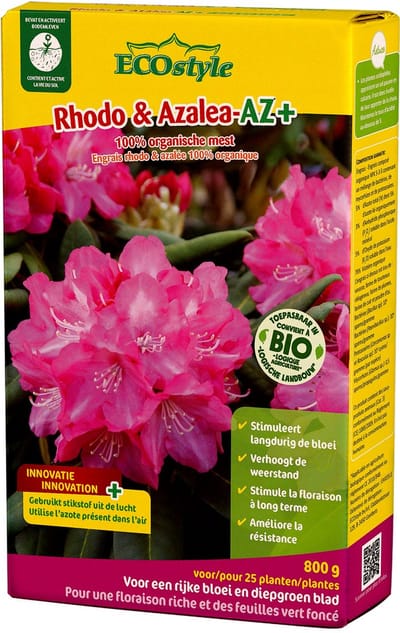 ECOstyle Rhodo & Azalea-AZ Organisch Tuinmest - Extra BacteriÃ«n voor Krachtige Groei - Gezond Bodem Leven - voor 50 planten - 1,6 KG