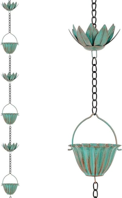 Regenketting - Regengoot ketting - Waterafvoer Tuin - Met 16 Lotus Kopjes - 32 m - Groen
