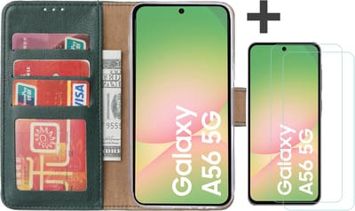 Hoesje met 2 Stuks Screenprotectors Geschikt voor Samsung Galaxy A56 – Arara bookcase met pasjeshouder - Groen
