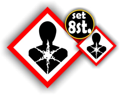 Jerma - Gezondheidsrisico - Sticker - set - 4 van 10 en 4 van 5 cm breed - ISO norm - Weerbestendig