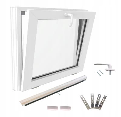 Wit PVC-raam, kantelbaar, 60x50, nieuw, 600x500, kantelbaar vanaf de bovenkant, dubbel glas