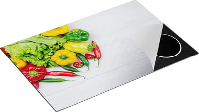 Chefcare Inductie Beschermer Groentes op Wit Hout - 80x50 cm - Afdekplaat Inductie - Kookplaat Beschermer - Inductie Mat