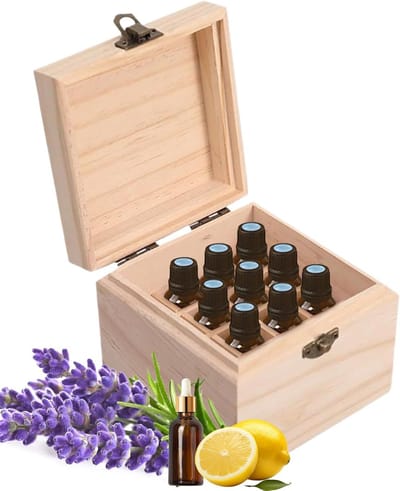 Dailygoods - houten opbergdoos voor etherische oliën, draagtas met deksel, display organizer etherische oliën, geschikt voor 16 flessen, aromatherapie organizer nagellakgeur