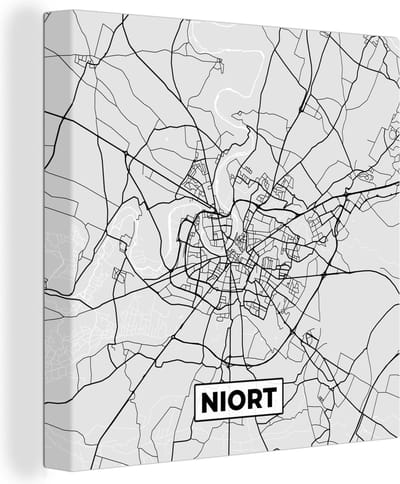 Canvas Schilderij Frankrijk - Plattegrond - Kaart - Niort - Stadskaart - 20x20 cm - Wanddecoratie