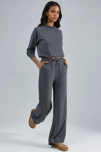 Modal Touch Halve Turtleneck Blouse & Elastische Taille Broek