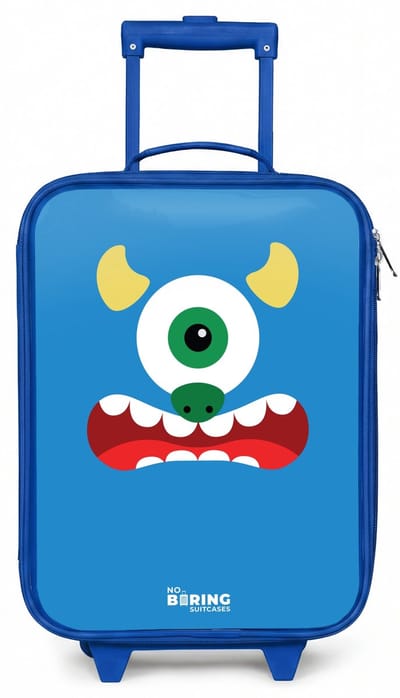 NoBoringSuitcases.com® - Kinderkoffer blauw - Kindertrolley jongen - Dierenportret blauw monster - Koffer kind lichtgewicht - Reiskoffer trolley voor kinderen - Koffertje met lichtgevende wieltjes - Rolkoffer
