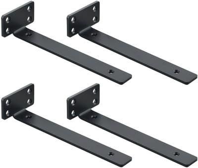 Dailygoods - Mooche 4 stuks hoek voor zware lasten, 20 cm, hoek zwart metaal met rand, plankhouder, ondersteuning voor wandmontage, doe-het-zelf, open met schroef en ankers
