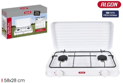 Algon - Gasfornuis - Campingkooktoestel - 2 pits gasfornuis - met hoes - 55x28 cm.