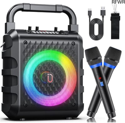 RFWR® Draadloze Karaoke Luidspreker met 2 Microfoons - Draagbaar, Bluetooth, LED Verlichting, Eco Modus, Ideaal voor Feestjes