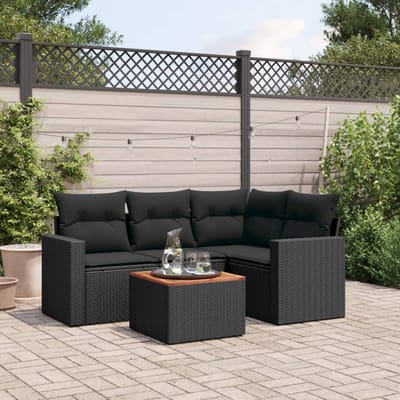 vidaXL - 5-delige - Loungeset - met - kussens - poly - rattan - zwart