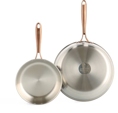 BK Rose Koekenpannenset 2-delig - 20/28cm - Zonder PFAS-vrije antikleeflaag - Koekenpan inductie - RVS bakpan - Ovenbestendig tot 200°C - Zilver