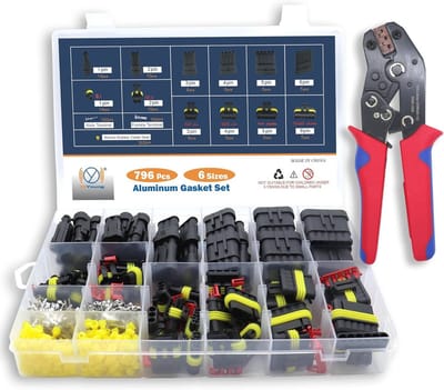 Dailygoods- Autokabelconnectoren 796 Stuks - Waterdichte Stekker - 1/2/3/4/5/6 Pins - Inclusief Krimptang - Geschikt voor Auto's/Motorfietsen/Schepen - Kabelaansluitingen