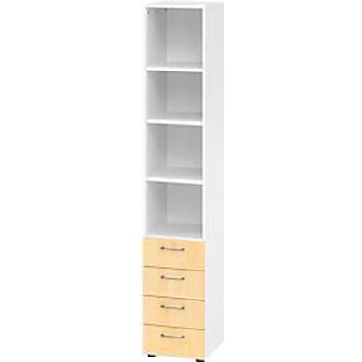 Combinatiekast Breno, met 4 laden & schapelement, 6 OH, B 400 x D 420 x H 2156 mm, spaanplaat, wit/maple