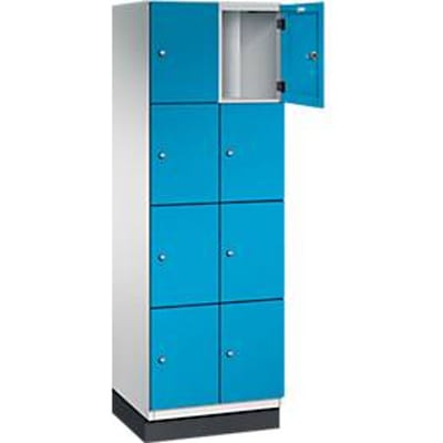 C+P Cambio lockerkast, 2 vakken, 8 vakken, met plint, B 600 x D 525 x H 1980 mm, lichtgrijs/lichtblauw